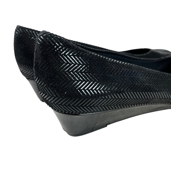 TROTTERS Genuine Leather Black Herringbone Low Wedge Slip On Shoes Loafers 9 N - Picture 12 of 16